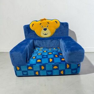 Build-A-Bear Workshop Kids Plush Flip Open Sofa Chair Blue Yellow Bear Lounger